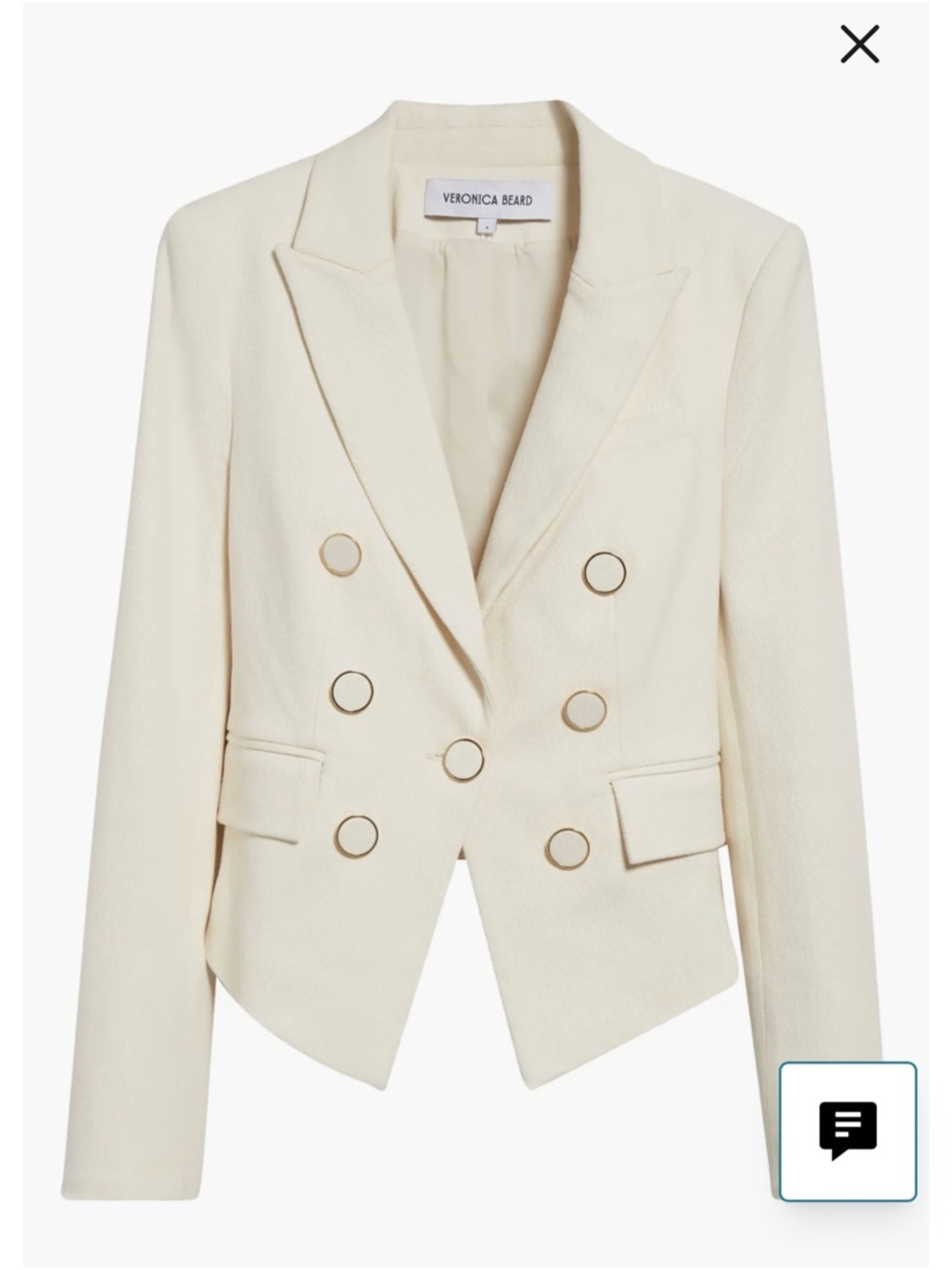Veronica Beard Cream Double-Breasted Blazer with Gold Buttons